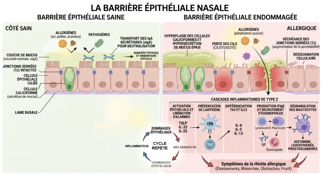 schéma barrière épithéliale allergie pollen Genève inflammation muqueuse nez