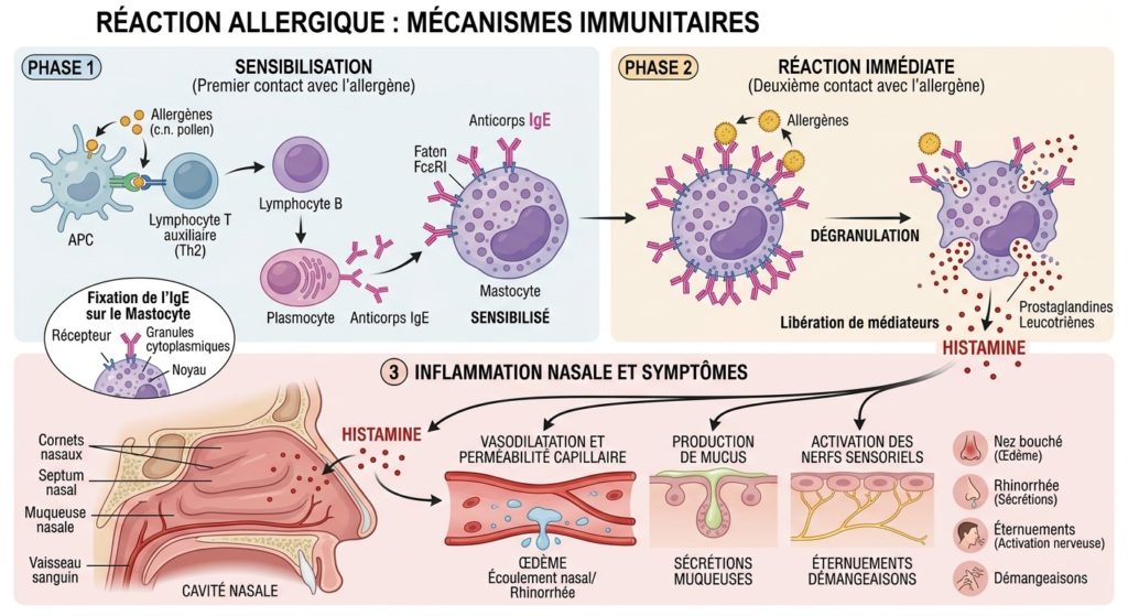schema mecanisme allergie pollen IgE histamine rhinite allergique geneve