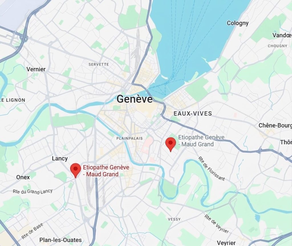 Carte localisation cabinet étiopathe Genève Grand-Lancy Champel