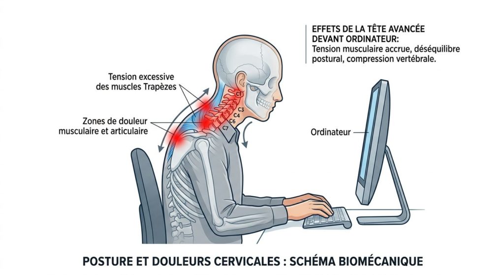 Douleur cervicale Genève posture écran bureau nuque