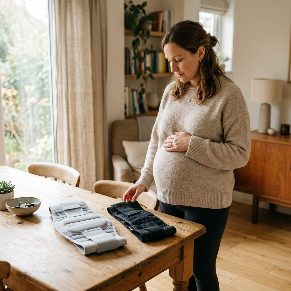 emme enceinte comparant une ceinture lombaire et une ceinture pelvienne à Genève