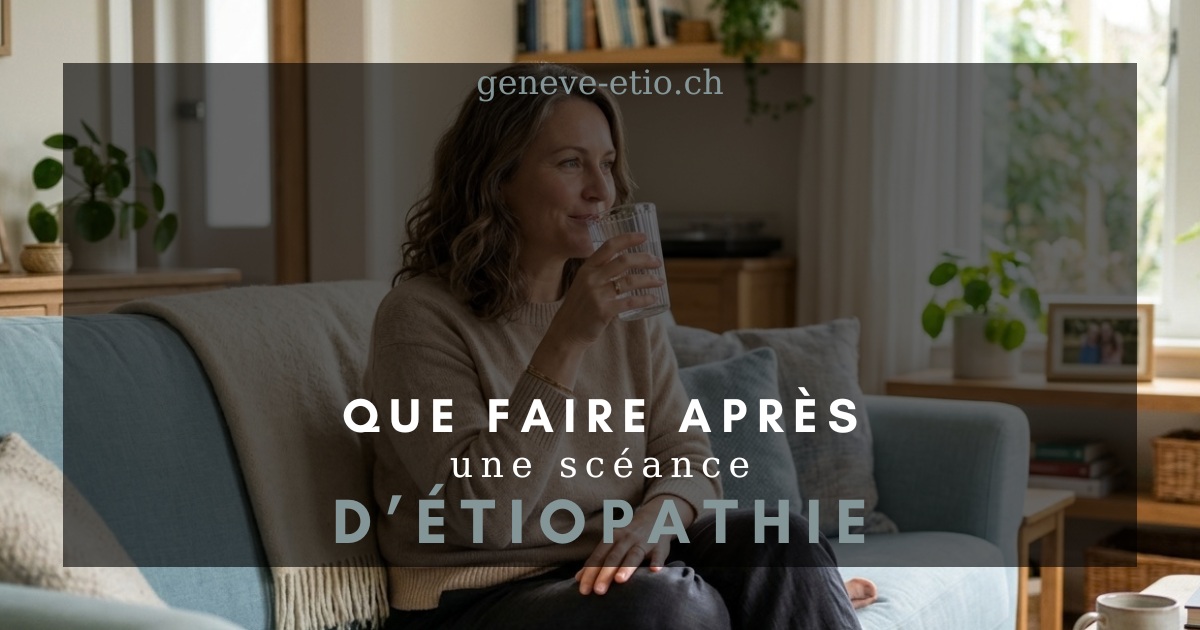 Patient qui s'hydrate et se repose après une séance d'étiopathie à Genève
